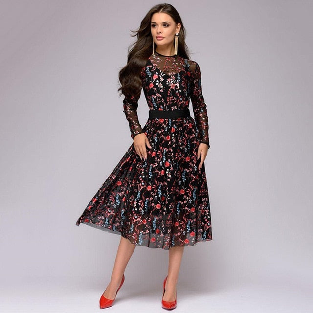 2019 new arrived fashion women's Explosive Digital Printed Long Sleeve Thin Dresses