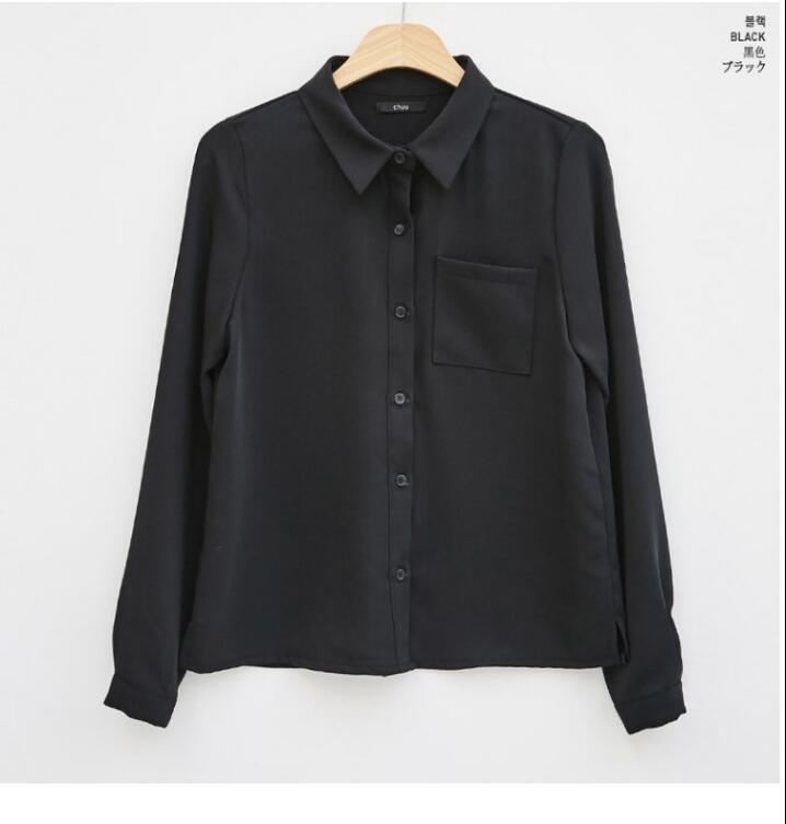 Black Shirt Female Long Sleeve Korean Edition Spring New Relaxed Loose Fitting Student Chiffon Shirt Office Lady Basic Shirt