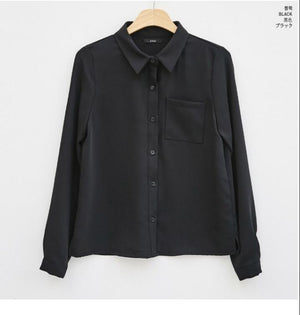 Black Shirt Female Long Sleeve Korean Edition Spring New Relaxed Loose Fitting Student Chiffon Shirt Office Lady Basic Shirt