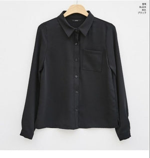 Black Shirt Female Long Sleeve Korean Edition Spring New Relaxed Loose Fitting Student Chiffon Shirt Office Lady Basic Shirt