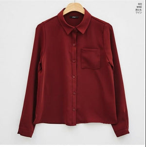 Black Shirt Female Long Sleeve Korean Edition Spring New Relaxed Loose Fitting Student Chiffon Shirt Office Lady Basic Shirt