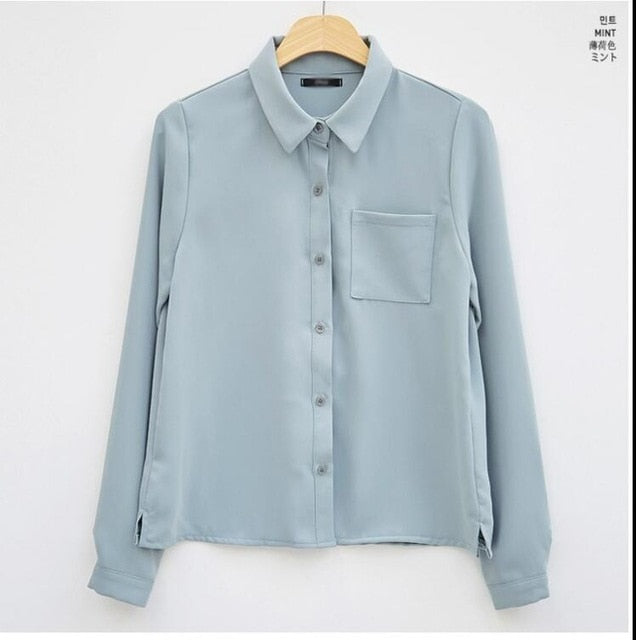 Black Shirt Female Long Sleeve Korean Edition Spring New Relaxed Loose Fitting Student Chiffon Shirt Office Lady Basic Shirt