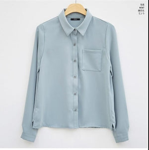 Black Shirt Female Long Sleeve Korean Edition Spring New Relaxed Loose Fitting Student Chiffon Shirt Office Lady Basic Shirt