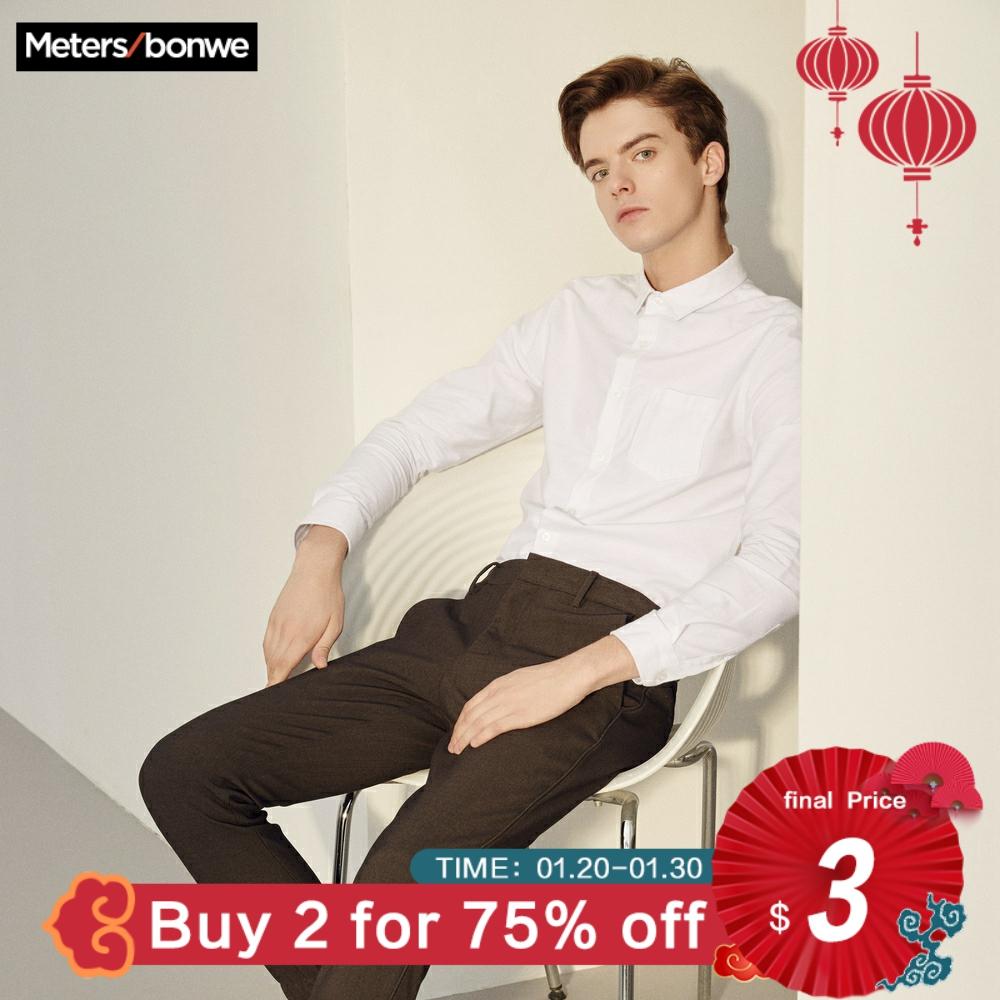 Metersbonwe Brand Men Smart Casual Shirts 2019 Spring Autumn Male Slim Long Sleeve shirts regular Cotton Male Basic tops
