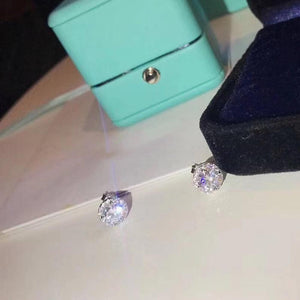 TSHOU293 sterling 925 Silver Fashion Jewelry Round Zircon Earrings For Women Bridal Stud Earrings Best Christmas Gift