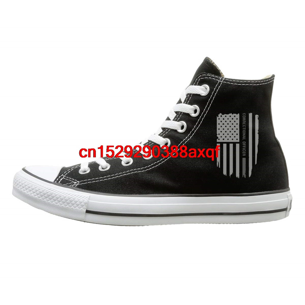 Canvas Shoes Thin Silver Line Correctional Officer Fashion High-Top Lace Ups Canvas Sneakers For Men Women