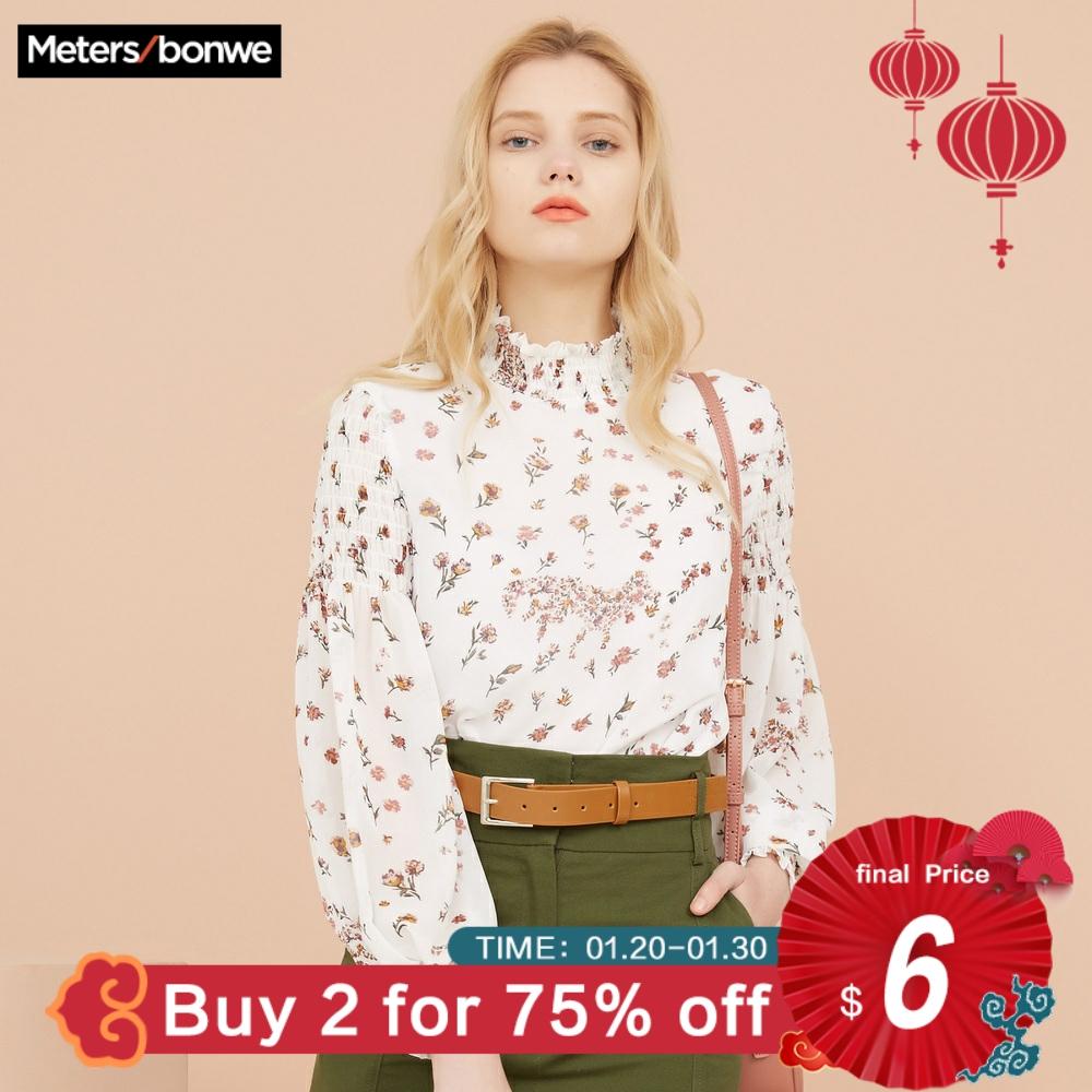 Metersbonwe Women Floral Printing Blouses 2019 New Fashion Loose Sweet Girls Student Official Blouse Shirt Casual Tops