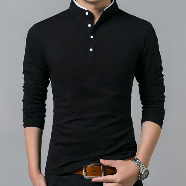 Liseaven T-Shirt Men Cotton T Shirt Full Sleeve tshirt Men Solid Color T-shirts tops&tees Mandarin Collar Long Shirt