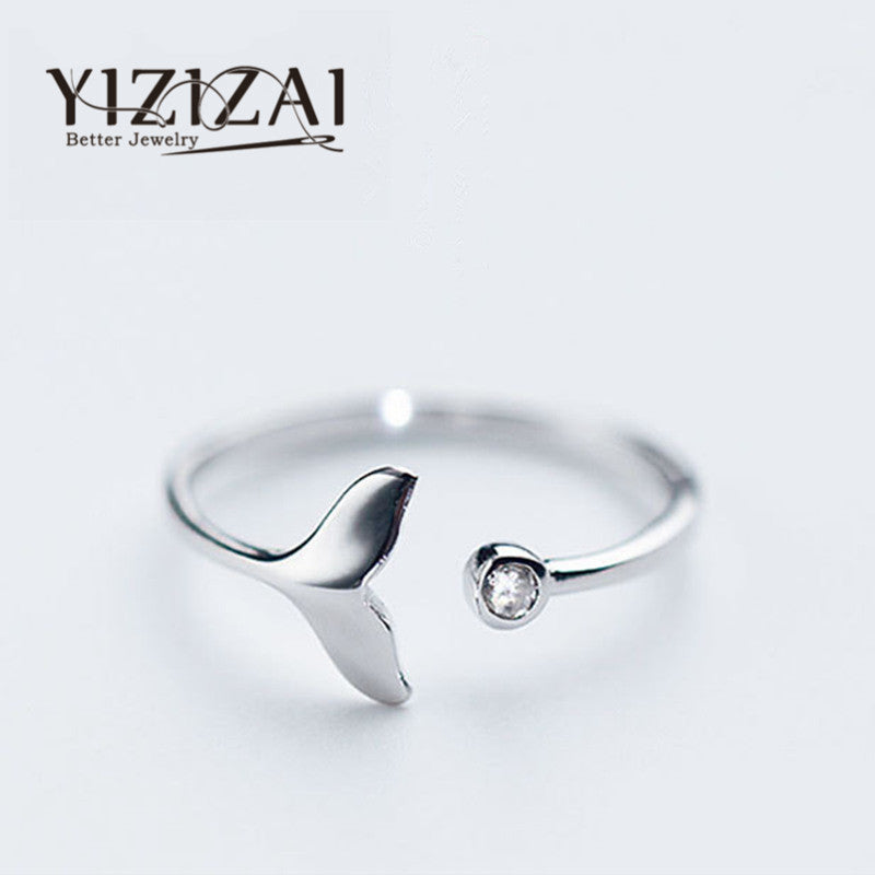 Whale tail Silver Plated Ring Fashion Women Mermaid Tail Rings for Girls Sterling Silver Mermaid Tear Jewelry Femme Wholesale