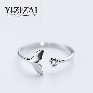 Whale tail Silver Plated Ring Fashion Women Mermaid Tail Rings for Girls Sterling Silver Mermaid Tear Jewelry Femme Wholesale