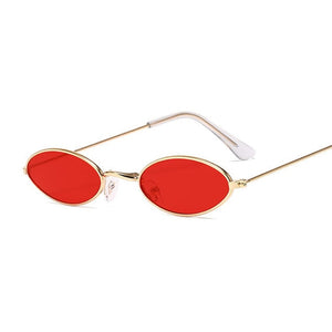 Retro Small Oval Sunglasses Women Vintage Brand Shades Black Red Metal Color Sun Glasses For Female Fashion Designer Lunette
