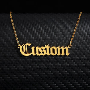 Personalized Old English Font Letter Name Custom Necklaces For Women Men Stainless Steel Gold Silver Long Chain Pendant Necklace