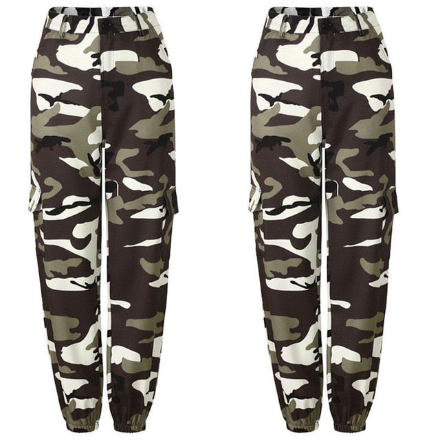 New Women Camo Cargo High Waist Hip Hop Trousers Pants Military Army Combat Camouflage Long Pants Hot Capris