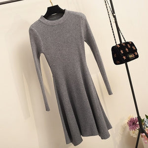 Women Long Sleeve Sweater Dress Women's Irregular Hem Casual Autumn Winter Dress Women O-neck A Line Short Mini Knitted Dresses