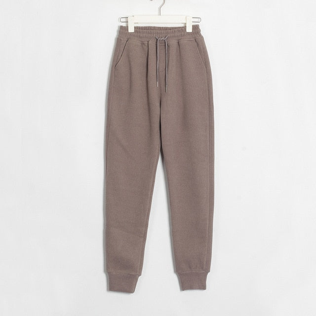 Wixra Women Casual Velvet Pants Autumn Winter Lady's Thick Wool Pants Women's Clothing Lace-up Long Trousers