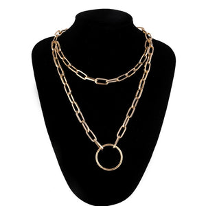 Double layer Lock Chain necklace punk 90s link chain silver color padlock pendant necklace women fashion gothic  jewelry