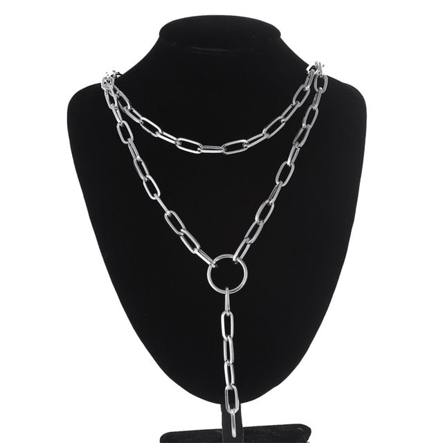 Double layer Lock Chain necklace punk 90s link chain silver color padlock pendant necklace women fashion gothic  jewelry