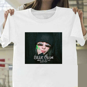 Billie Eilish T Shirt Harajuku  Fans White Cotton Men Camiseta Mujer Hot Selling Man Aesthetic Top Tee Plus Size Streetwear Cool