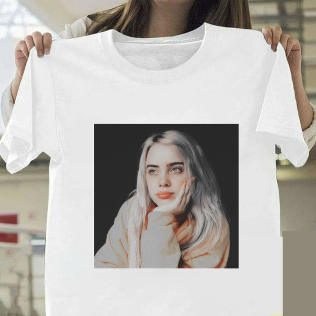 Billie Eilish T Shirt Harajuku  Fans White Cotton Men Camiseta Mujer Hot Selling Man Aesthetic Top Tee Plus Size Streetwear Cool