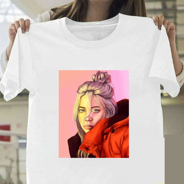 Billie Eilish T Shirt Harajuku  Fans White Cotton Men Camiseta Mujer Hot Selling Man Aesthetic Top Tee Plus Size Streetwear Cool