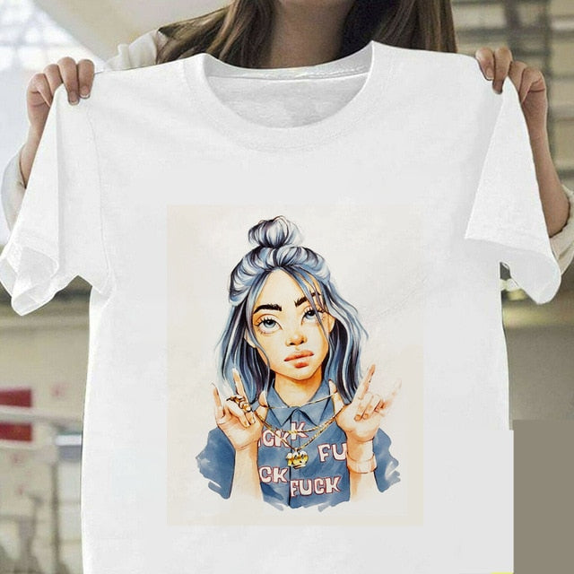 Billie Eilish T Shirt Harajuku  Fans White Cotton Men Camiseta Mujer Hot Selling Man Aesthetic Top Tee Plus Size Streetwear Cool