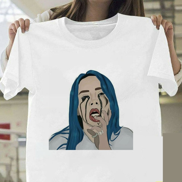 Billie Eilish T Shirt Harajuku  Fans White Cotton Men Camiseta Mujer Hot Selling Man Aesthetic Top Tee Plus Size Streetwear Cool