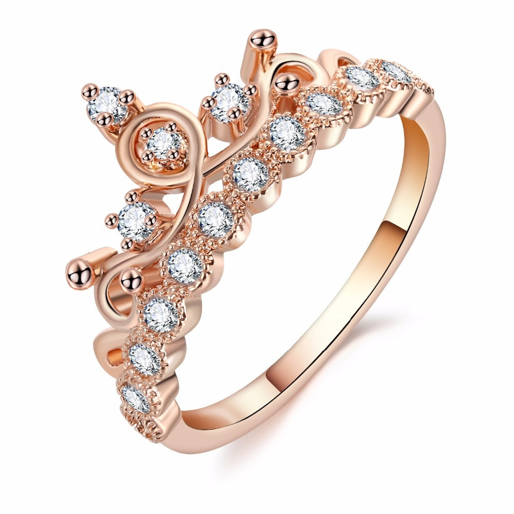 Fashion Luxury Crown Ring Statement Women Wedding Zircon Engagement Ring Trend Geometric Rose Gold Silver Romantic Party Gift