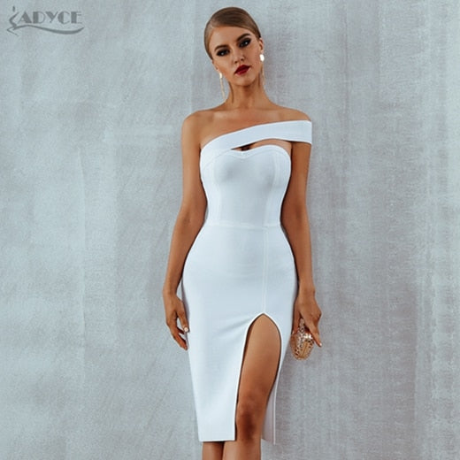 Adyce White Bodycon Bandage Dress Women Vestidos 2019 Summer Sexy Elegant Black One Shoulder Midi Celebrity Runway Party Dresses