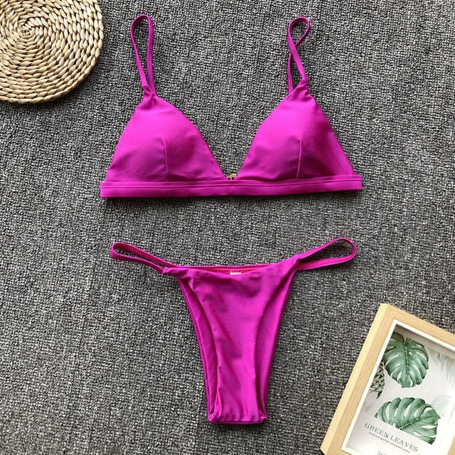 9 Colors Solid Bikini Set 2019 Sexy Push Up Swimwear Women Brazilian Swimsuit Low Waist Biquini Halter Two Pieces Bathing Suit