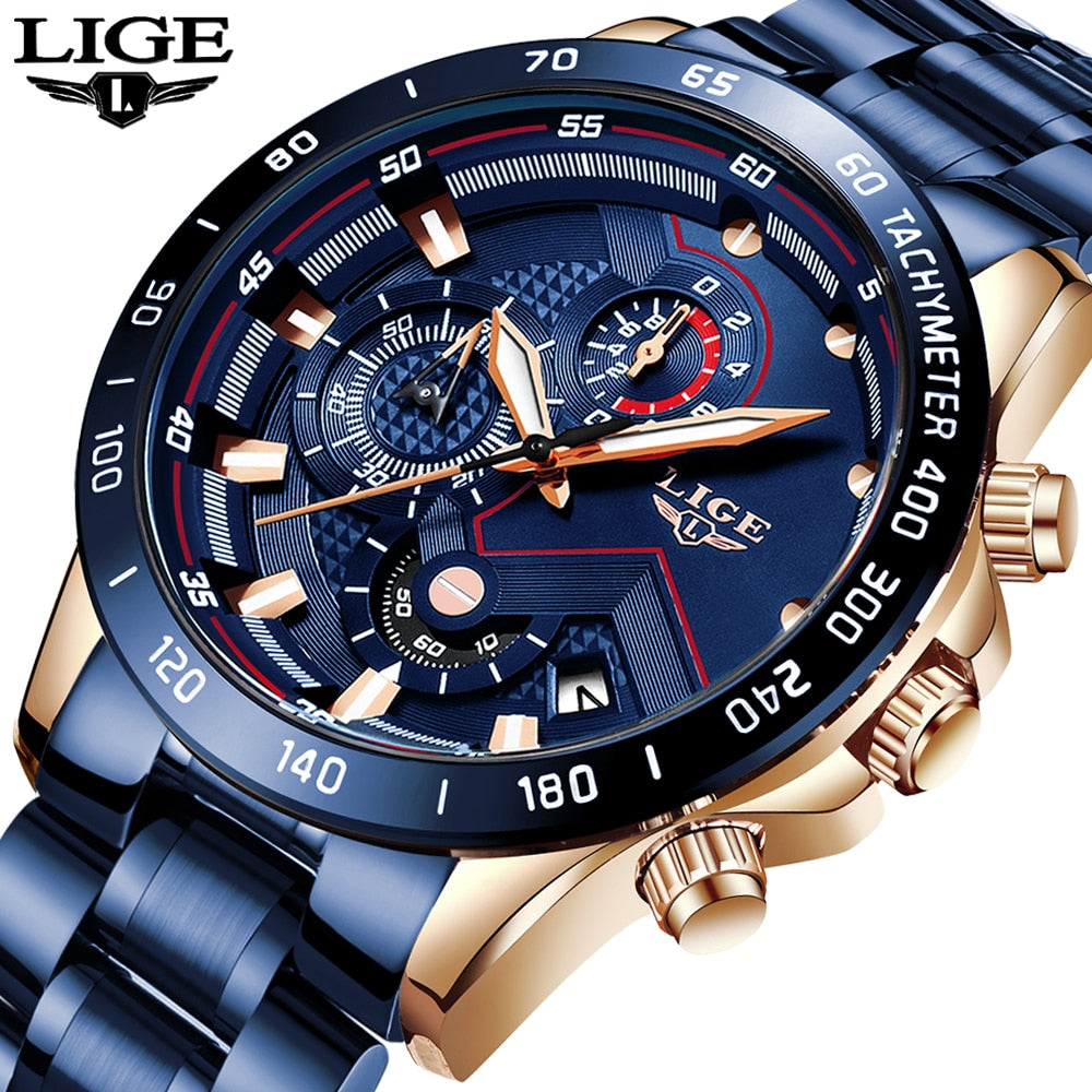 LIGE 2020 nuevos relojes de moda para hombres con Acero Inoxidable marca superior de lujo cronógrafo deportivo reloj de cuarzo reloj Masculino