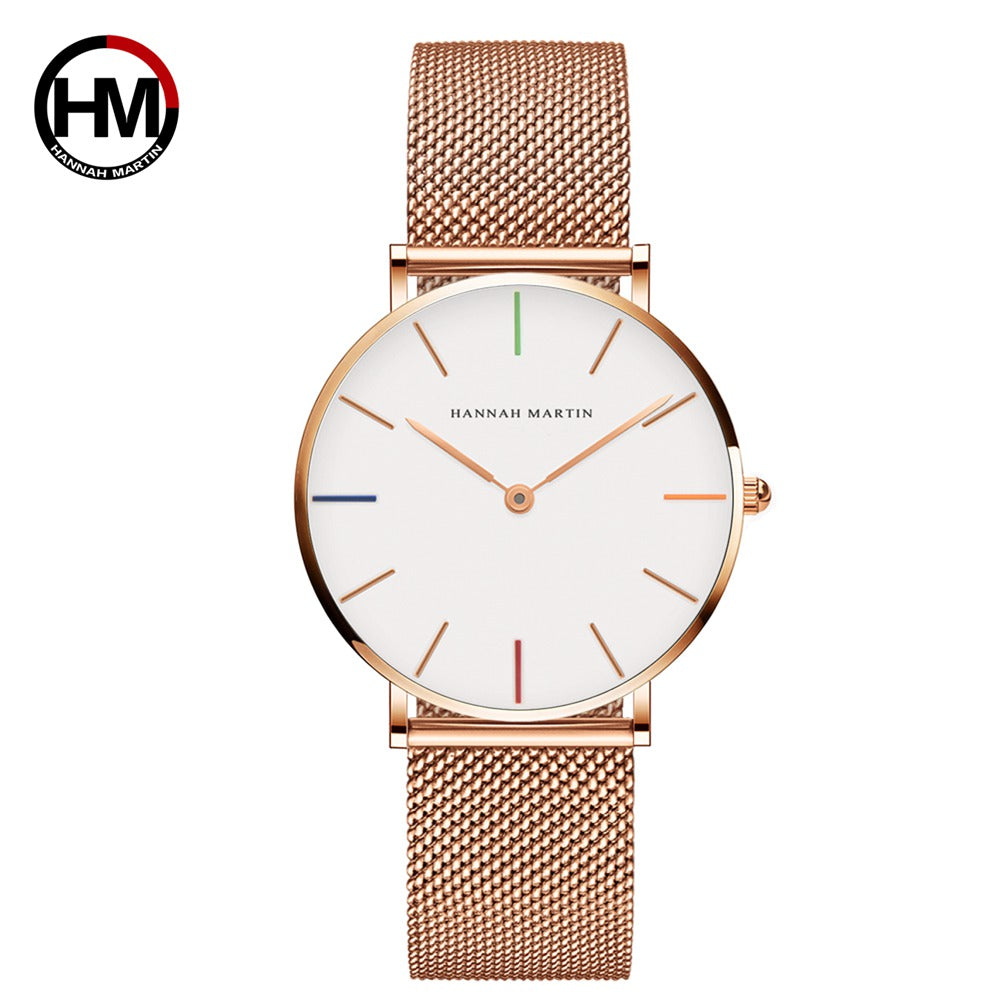 Japon Mouvement À Quartz de Haute Qualité 36mm hannah Martin Femmes En Acier Inoxydable Maille Rose Or Dames Imperméables Montre Dropshipping