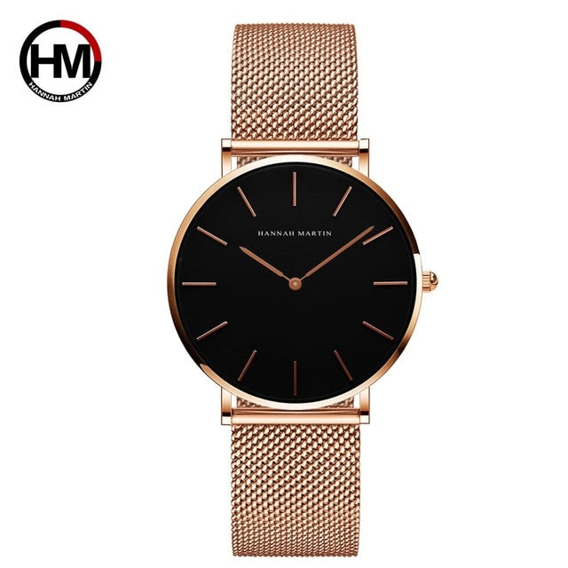 Japon Mouvement À Quartz de Haute Qualité 36mm hannah Martin Femmes En Acier Inoxydable Maille Rose Or Dames Imperméables Montre Dropshipping