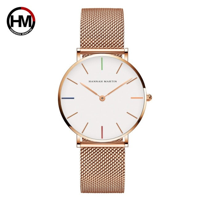 Japon Mouvement À Quartz de Haute Qualité 36mm hannah Martin Femmes En Acier Inoxydable Maille Rose Or Dames Imperméables Montre Dropshipping