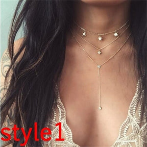 New Multilayer Crystal Moon Necklaces & Pendants For Women Vintage Charm Gold Choker Necklace 2019 Bohemian Jewelry Wholesale