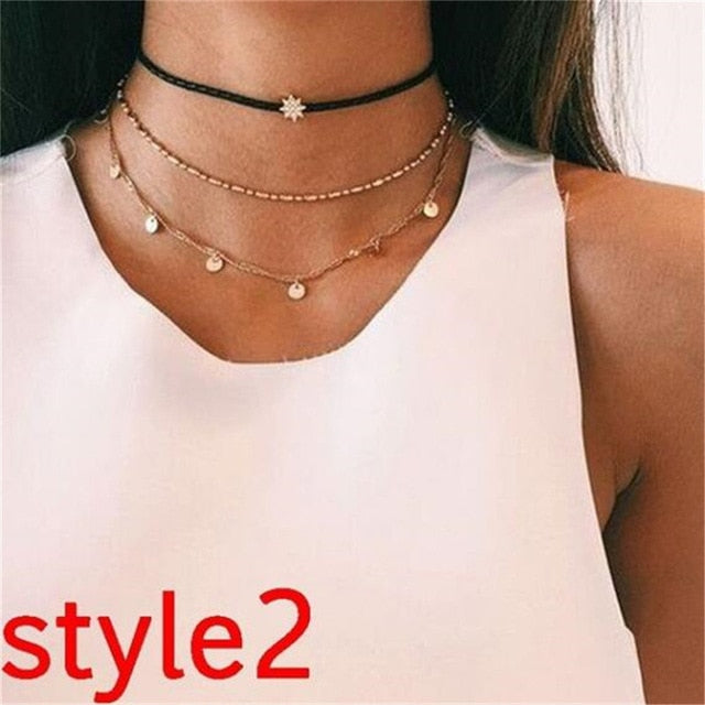 New Multilayer Crystal Moon Necklaces & Pendants For Women Vintage Charm Gold Choker Necklace 2019 Bohemian Jewelry Wholesale