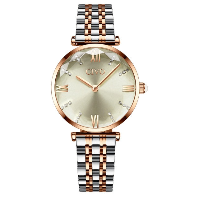 CIVO Luxury Crystal Watch Women Waterproof Rose Gold Steel Strap Ladies Wrist Watches Top Brand Bracelet Clock Relogio Feminino