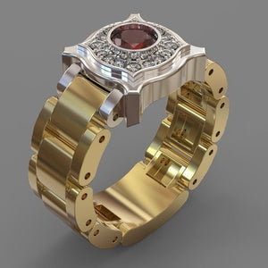 Huitan Party Men Rings Creative Watch Shaped Two Tone Design Rings For Men Wedding Ring With Size 6-14 Male Jewelry Wholesale