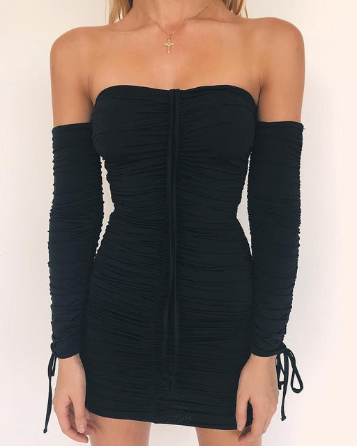 Articat feminino outono inverno bandage vestido feminino 2019 sexy fora do ombro manga longa magro elástico bodycon vestidos de festa