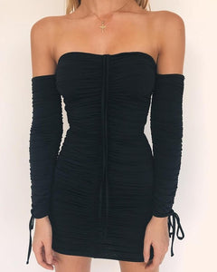 Articat feminino outono inverno bandage vestido feminino 2019 sexy fora do ombro manga longa magro elástico bodycon vestidos de festa