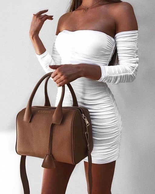 Articat feminino outono inverno bandage vestido feminino 2019 sexy fora do ombro manga longa magro elástico bodycon vestidos de festa