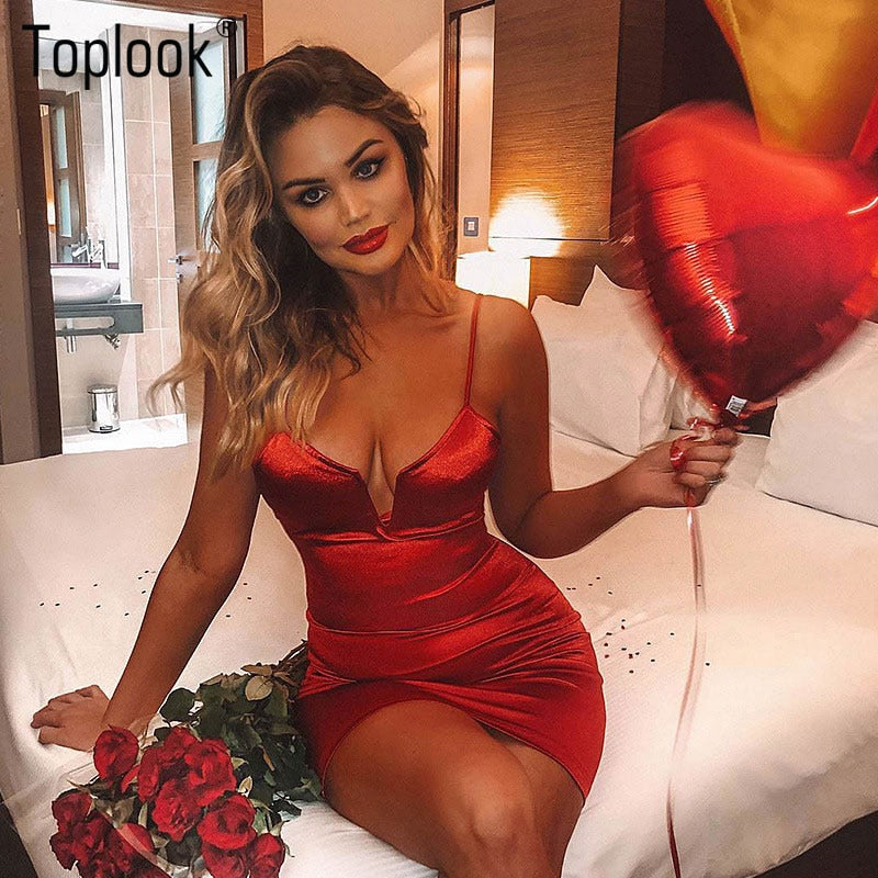 Toplook bustier vestidos sexy feminino profundo decote em v satin booty vestido de fitness cintura alta festa noite clube mini outfits 2019 vestidos