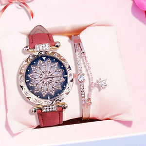 Luxury Women Watches Bracelet set Starry Sky Ladies Bracelet Watch Casual Leather Quartz watch Wristwatch Clock Relogio Feminino