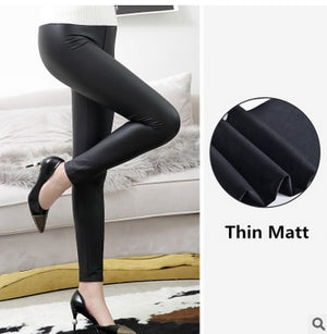 Everbellus High Waist Leather Leggings for Women Black Light&Matt Thin&Thick Femme Fitness PU Leggings Sexy Push Up Slim Pants
