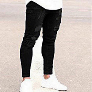 Oeak calças de brim dos homens cor sólida 2019 nova moda magro lápis calças sexy casual buraco rasgado design streetwear