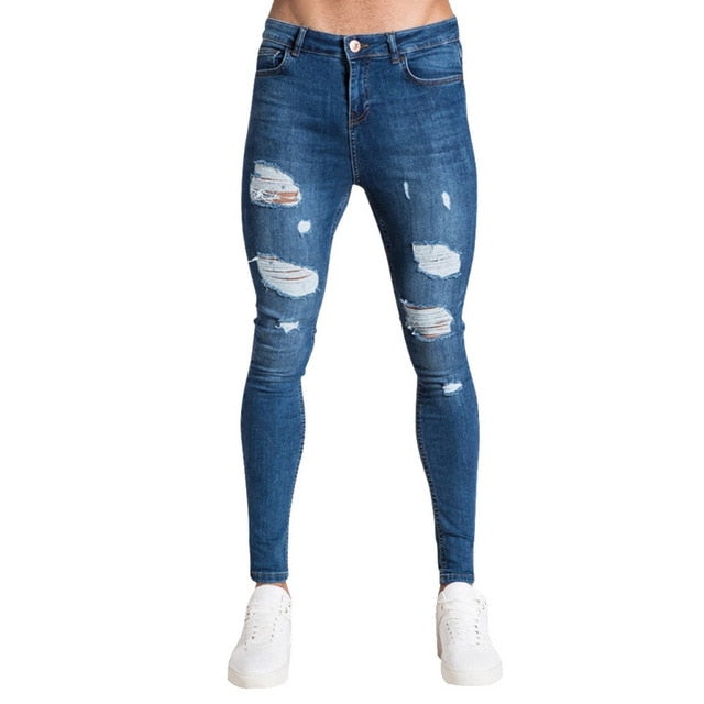 Oeak calças de brim dos homens cor sólida 2019 nova moda magro lápis calças sexy casual buraco rasgado design streetwear