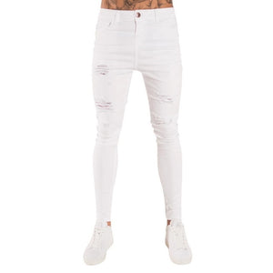 Oeak calças de brim dos homens cor sólida 2019 nova moda magro lápis calças sexy casual buraco rasgado design streetwear