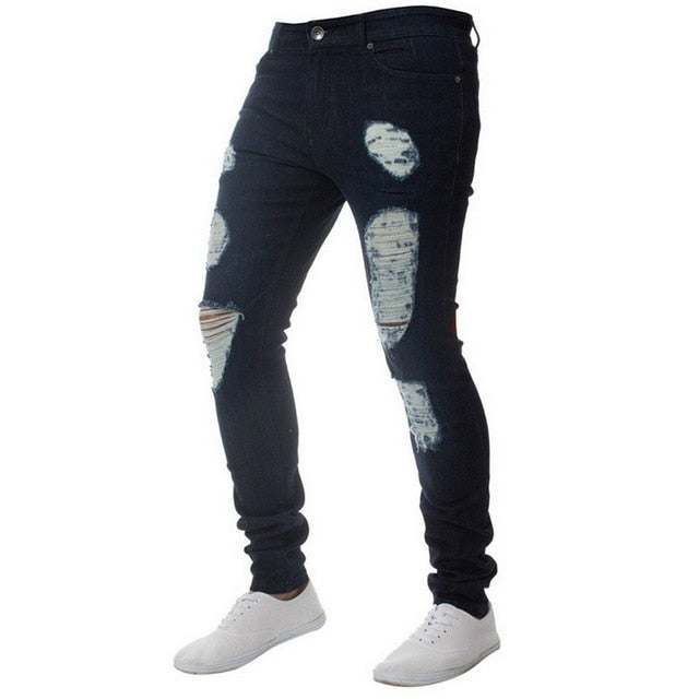 Oeak calças de brim dos homens cor sólida 2019 nova moda magro lápis calças sexy casual buraco rasgado design streetwear
