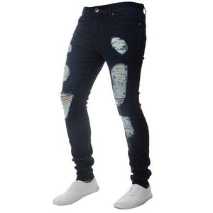 Oeak calças de brim dos homens cor sólida 2019 nova moda magro lápis calças sexy casual buraco rasgado design streetwear