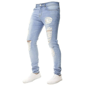 Oeak calças de brim dos homens cor sólida 2019 nova moda magro lápis calças sexy casual buraco rasgado design streetwear