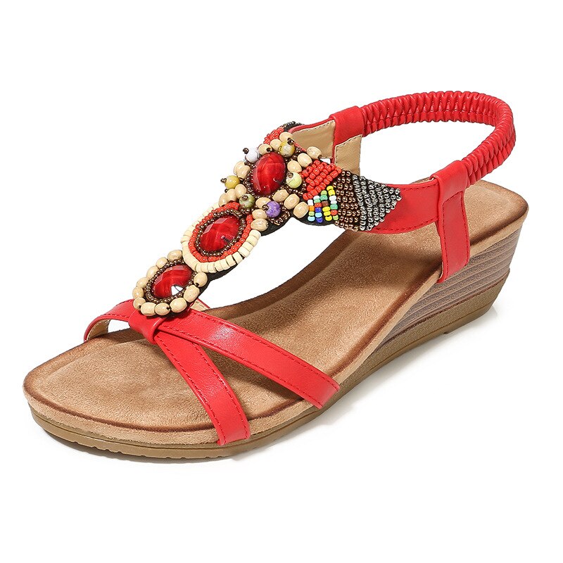 2019 new women's sandals retro-archaic heel round-headed women's shoes man-made PU elastic sandals large size 35-42